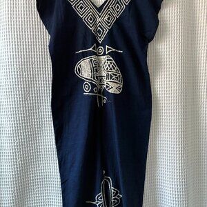 Handmade cotton indigo embroidered caftan kaftan maxi length women's med/large
